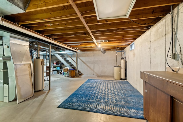 basement with heating unit and gas water heater