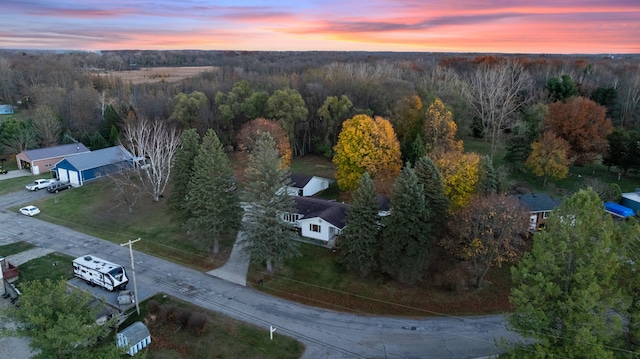 view of aerial view at dusk