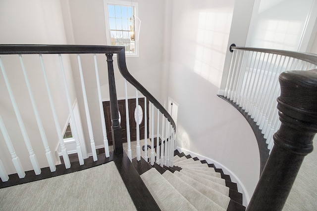 staircase featuring hardwood / wood-style floors