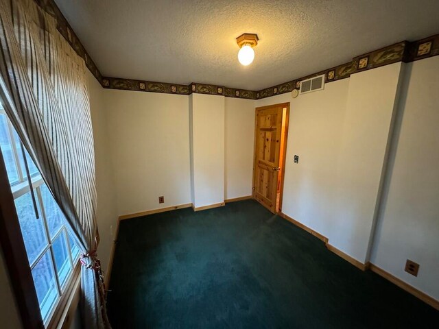 carpeted spare room featuring a textured ceiling