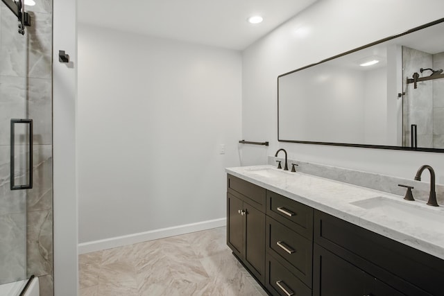 4489 Cranbrook Trl, Orchard Lake, MI 48323 - full bathroom featuring a shower with door, double vanity, and a sink
