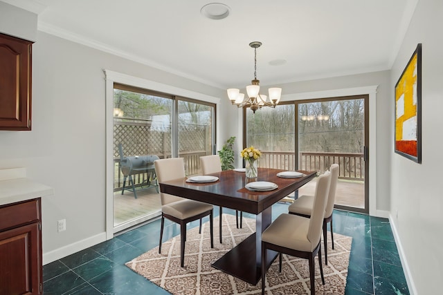 4489 Cranbrook Trl, Orchard Lake, MI 48323 - dining space with a notable chandelier, baseboards, and a healthy amount of sunlight