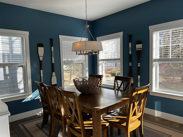 dining area with a wealth of natural light and dark hardwood / wood-style floors