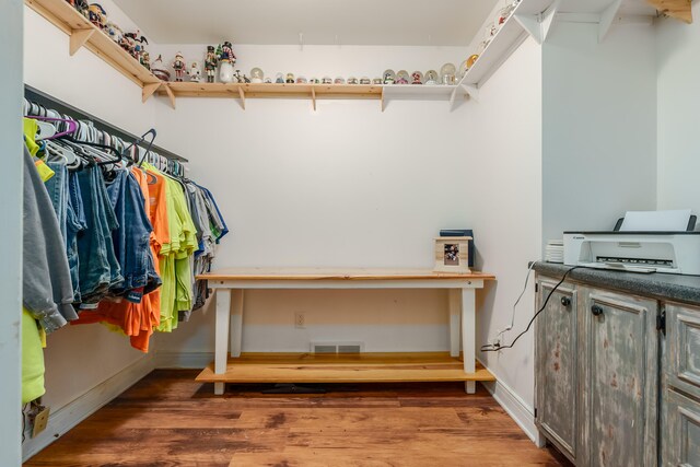 walk in closet featuring wood-type flooring