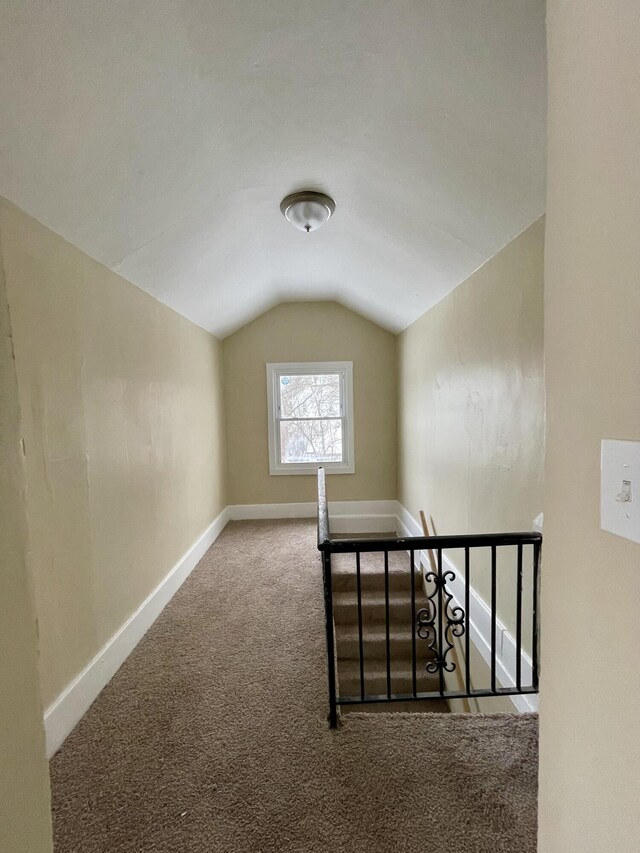 additional living space with carpet flooring and lofted ceiling