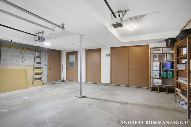 garage with a garage door opener