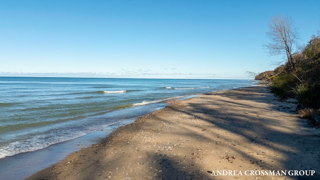 view of water feature with a beach view