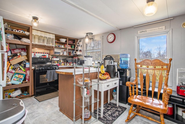 kitchen with black range with gas cooktop