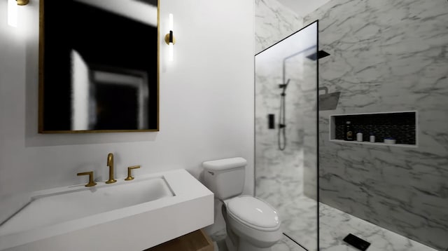 bathroom with vanity, an enclosed shower, and toilet