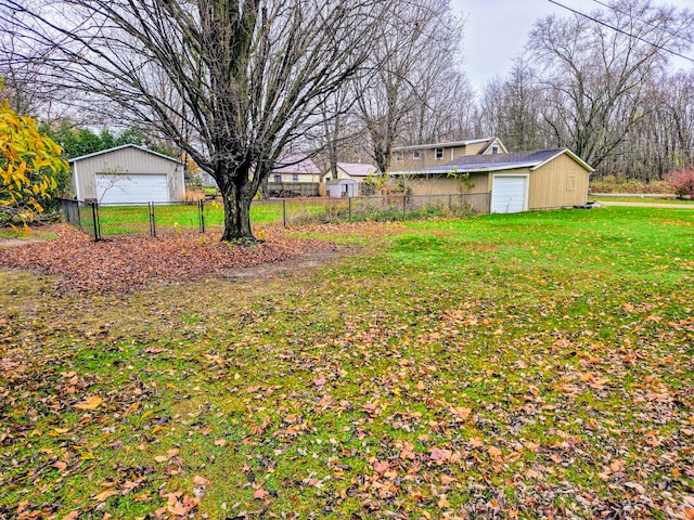 view of yard with a garage