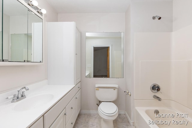 full bathroom featuring vanity, toilet, and shower / washtub combination