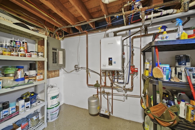 utilities featuring electric panel and water heater