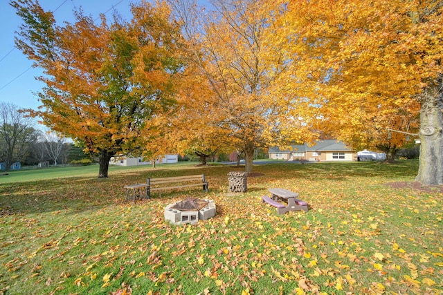 view of yard with an outdoor fire pit