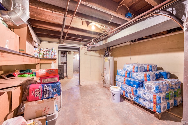 basement featuring gas water heater