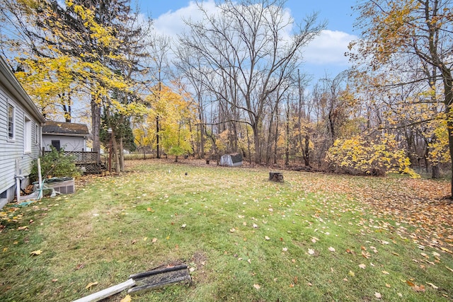 view of yard featuring a storage shed