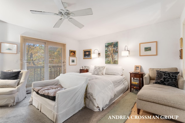 bedroom featuring carpet flooring and ceiling fan