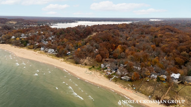 aerial view with a beach view and a water view