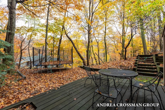 wooden deck with a trampoline