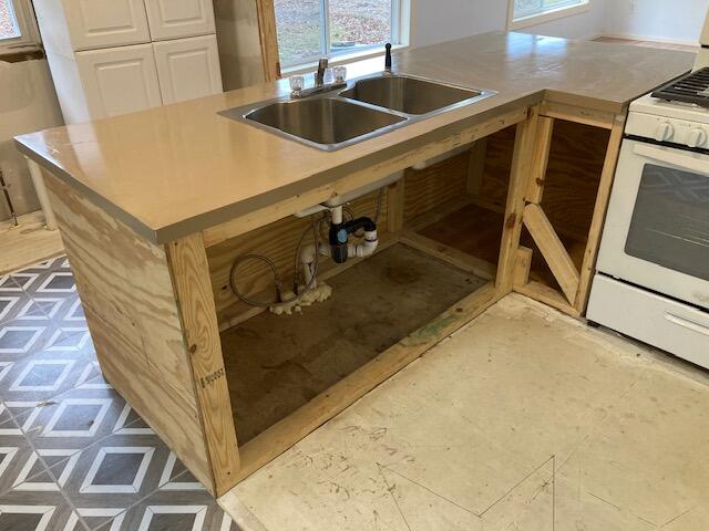 kitchen featuring white gas stove and sink