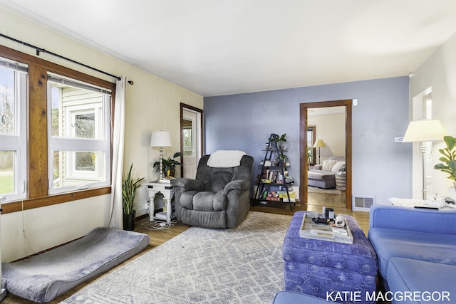 living room with hardwood / wood-style flooring