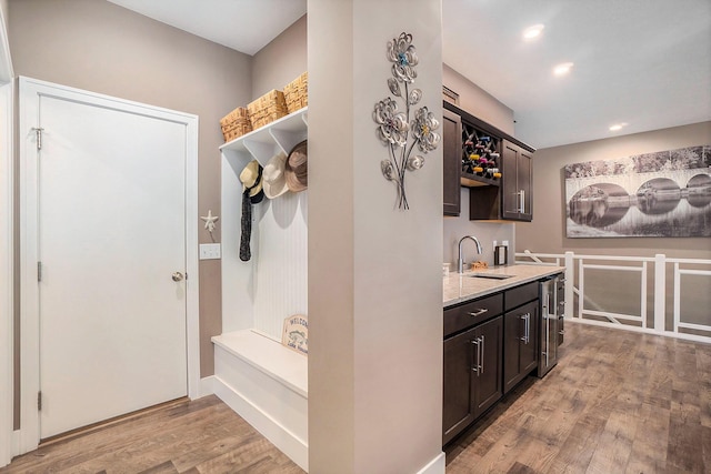 18481 N Fruitport Rd, Spring Lake, MI 49456 - mudroom featuring light wood-type flooring, wet bar, recessed lighting, and wine cooler