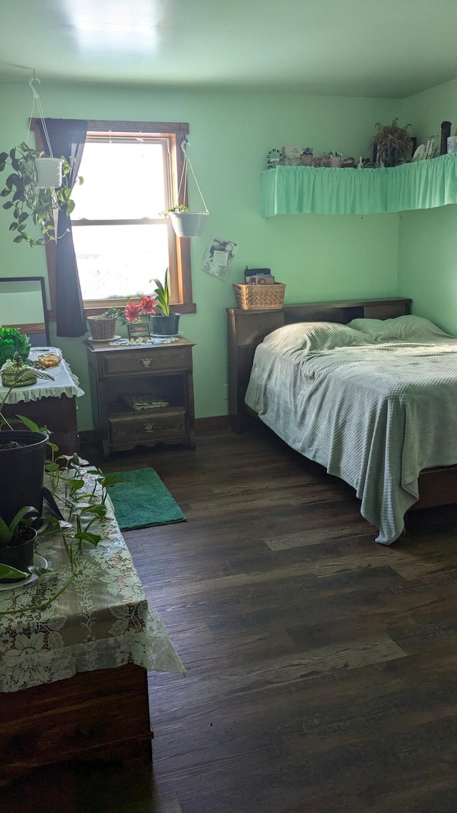 bedroom with dark hardwood / wood-style floors