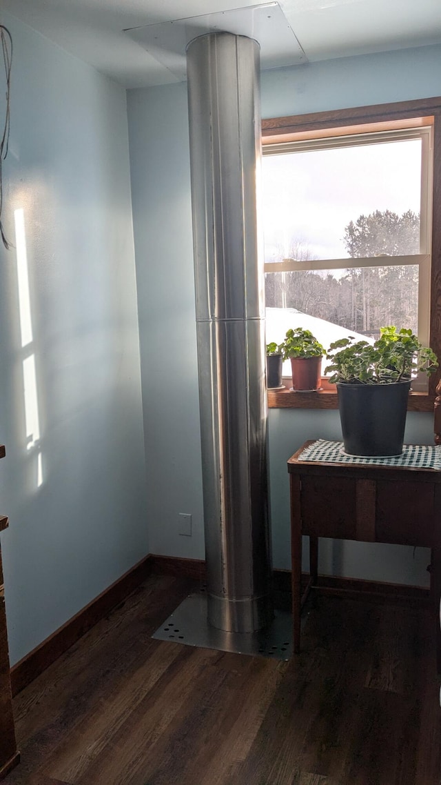 interior space with dark hardwood / wood-style floors