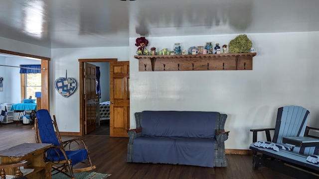 sitting room with dark wood-type flooring