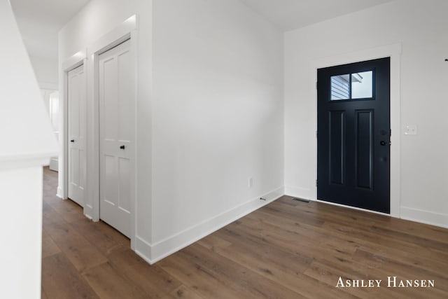 foyer entrance with dark hardwood / wood-style floors