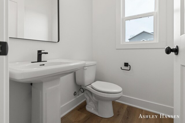 bathroom with wood-type flooring and toilet