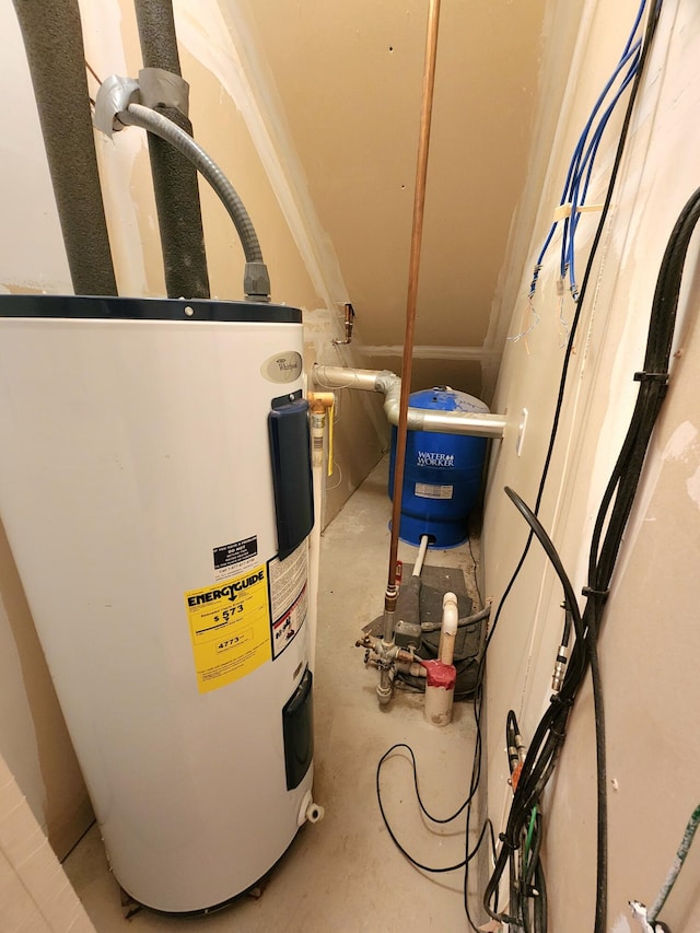 utility room with electric water heater