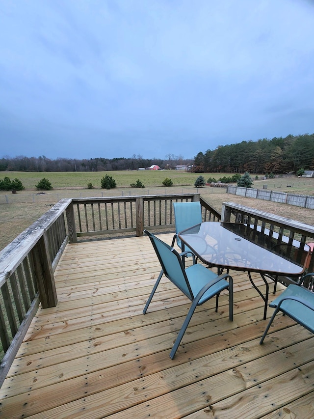 deck featuring a rural view