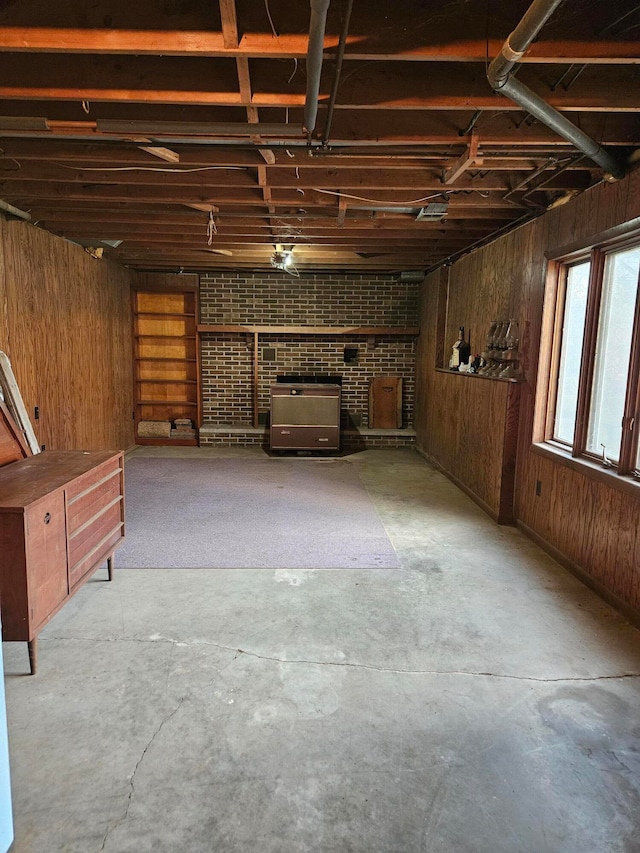 basement with wooden walls