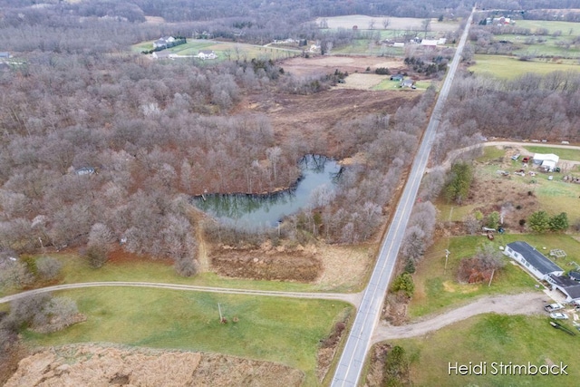 drone / aerial view with a water view and a rural view