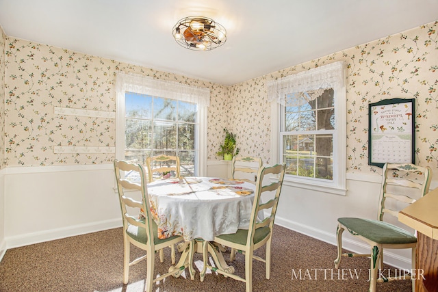 view of carpeted dining room