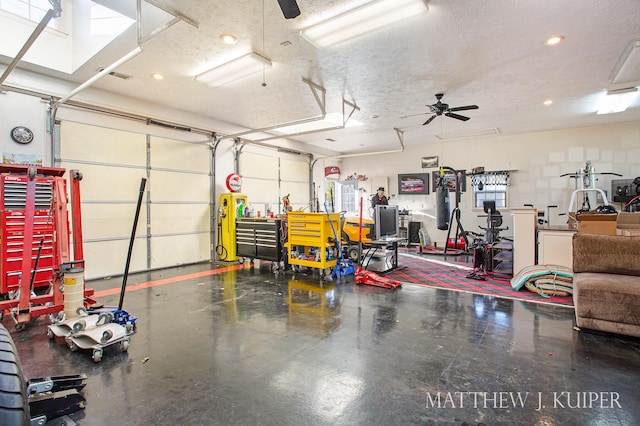 garage with ceiling fan