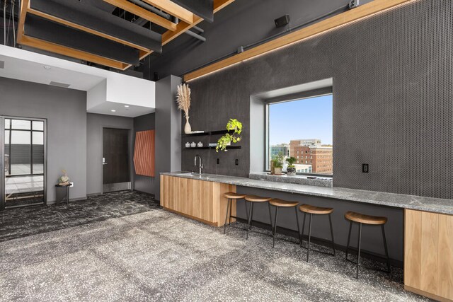 kitchen featuring dark colored carpet and sink