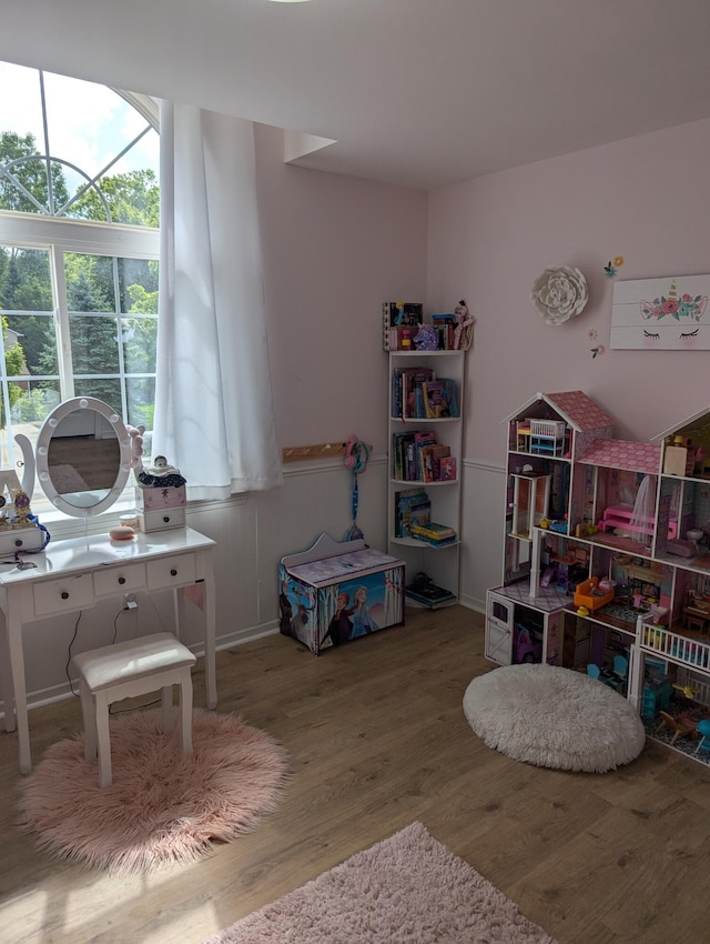 playroom with hardwood / wood-style flooring