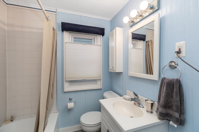 full bathroom featuring vanity, toilet, and shower / tub combo