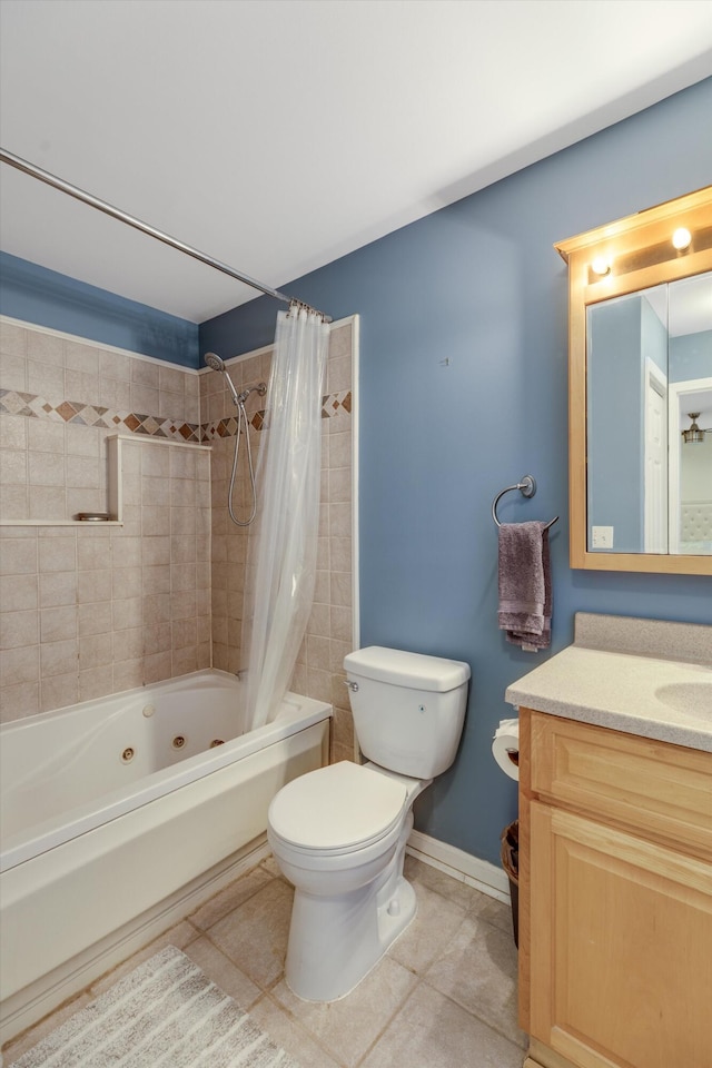 full bathroom with tile patterned flooring, vanity, shower / bath combo, and toilet