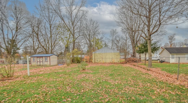 view of yard featuring a shed