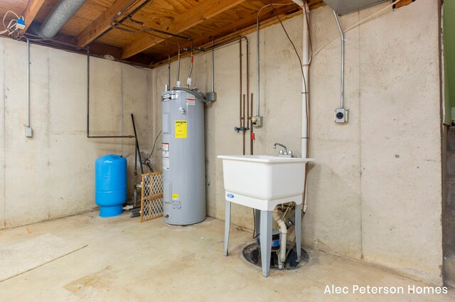 basement with electric water heater