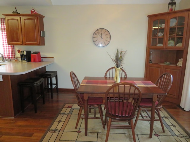 dining room with sink and dark wood-type flooring