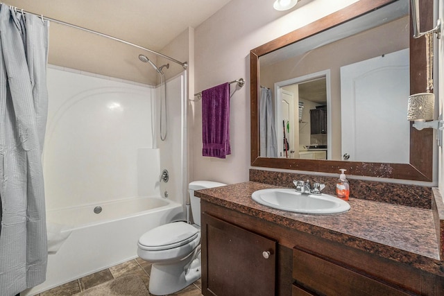 full bathroom featuring vanity, toilet, and shower / bath combo with shower curtain