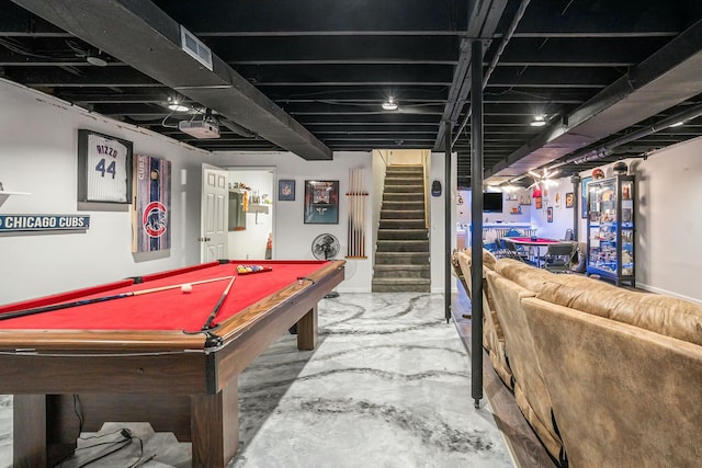 rec room featuring concrete flooring and billiards