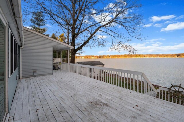 wooden deck with a water view