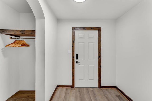 doorway with light hardwood / wood-style flooring