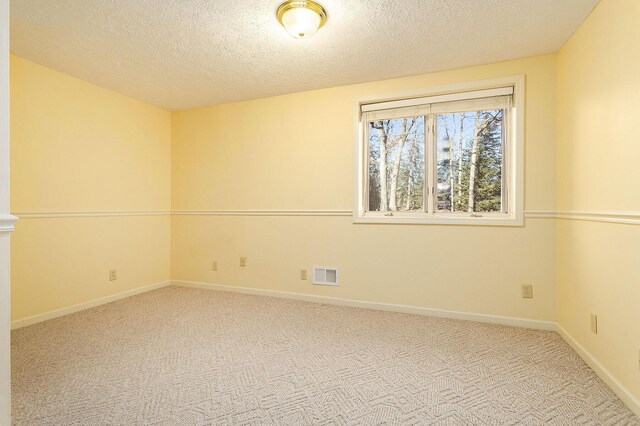 carpeted spare room with a textured ceiling