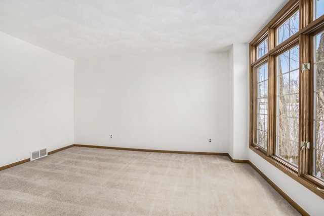 unfurnished room with light colored carpet