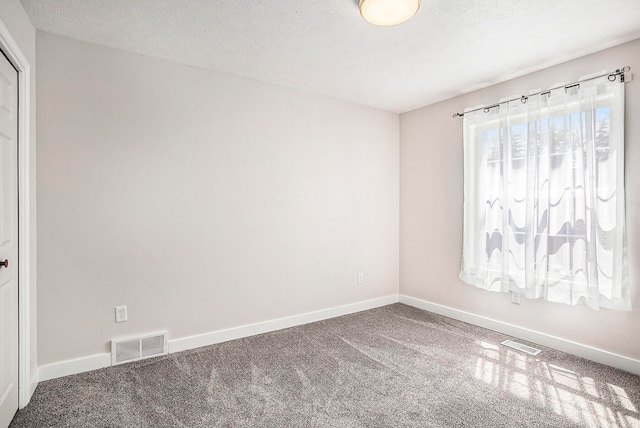 unfurnished room featuring carpet and a textured ceiling